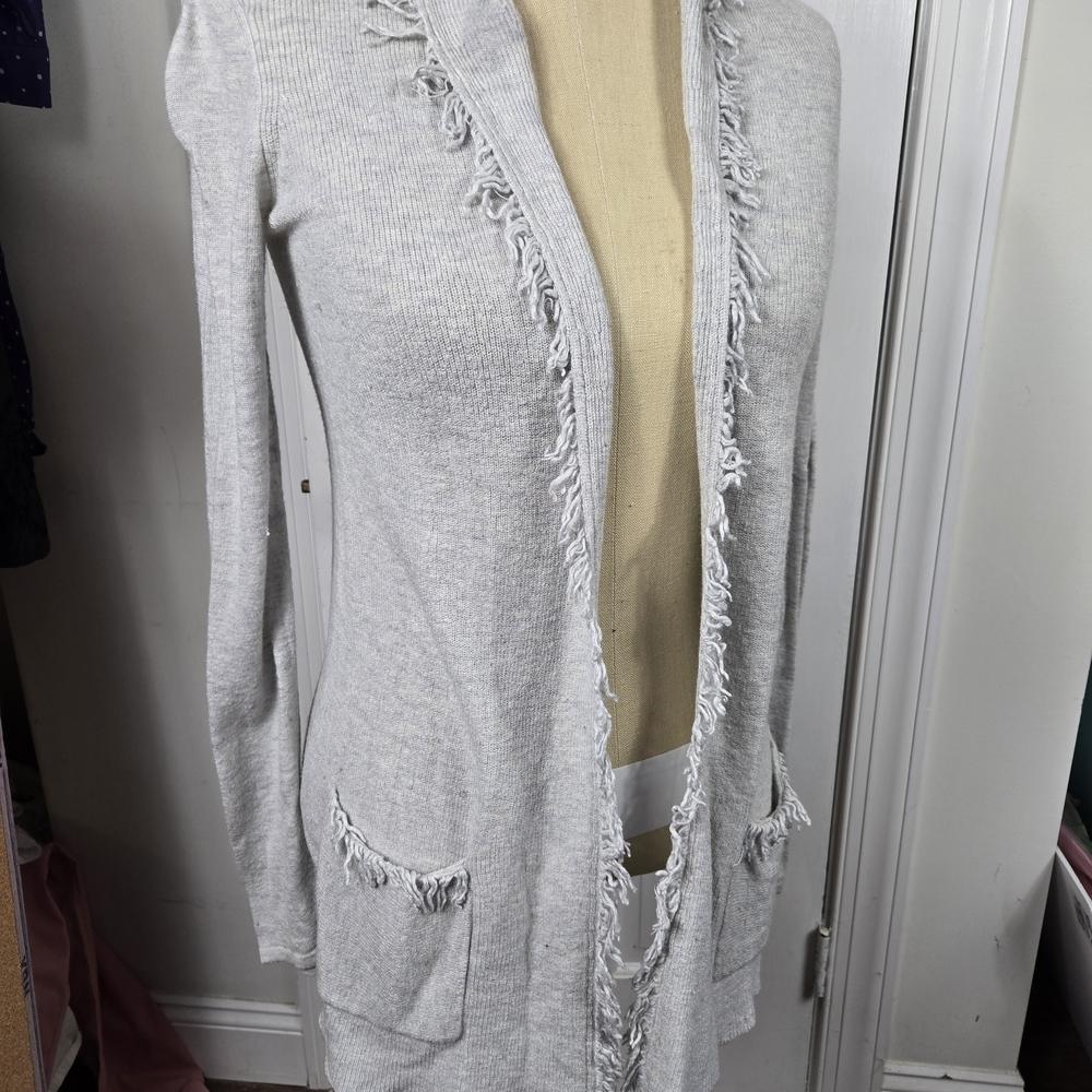 Lilly Pulitzer Light Gray Fringed Cardigan Light Weight